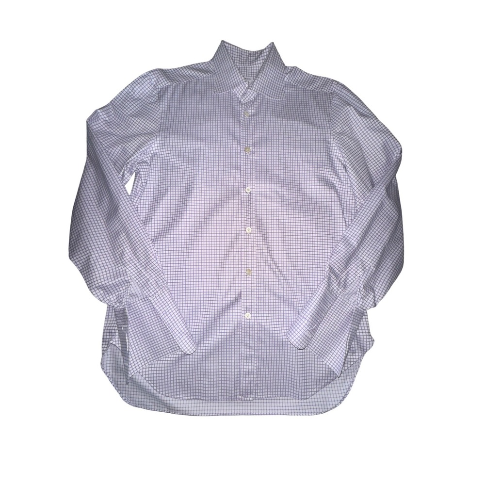 Kiton Men's Purple Plaid Button Down Dress Shirt French Cuffs Medium